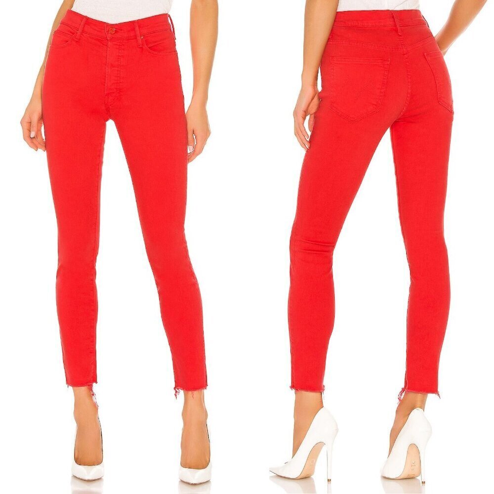 MOTHER Stunner Ankle Step Fray in Tomato Jeans Size 27